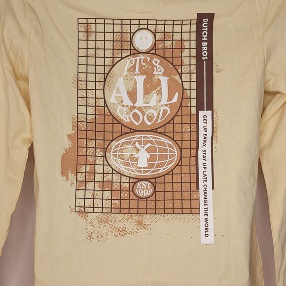 Dutch Bros Mens Long Sleeve T-Shirt Beige Medium "Its All Good" Graphic Tee - Picture 2 of 6